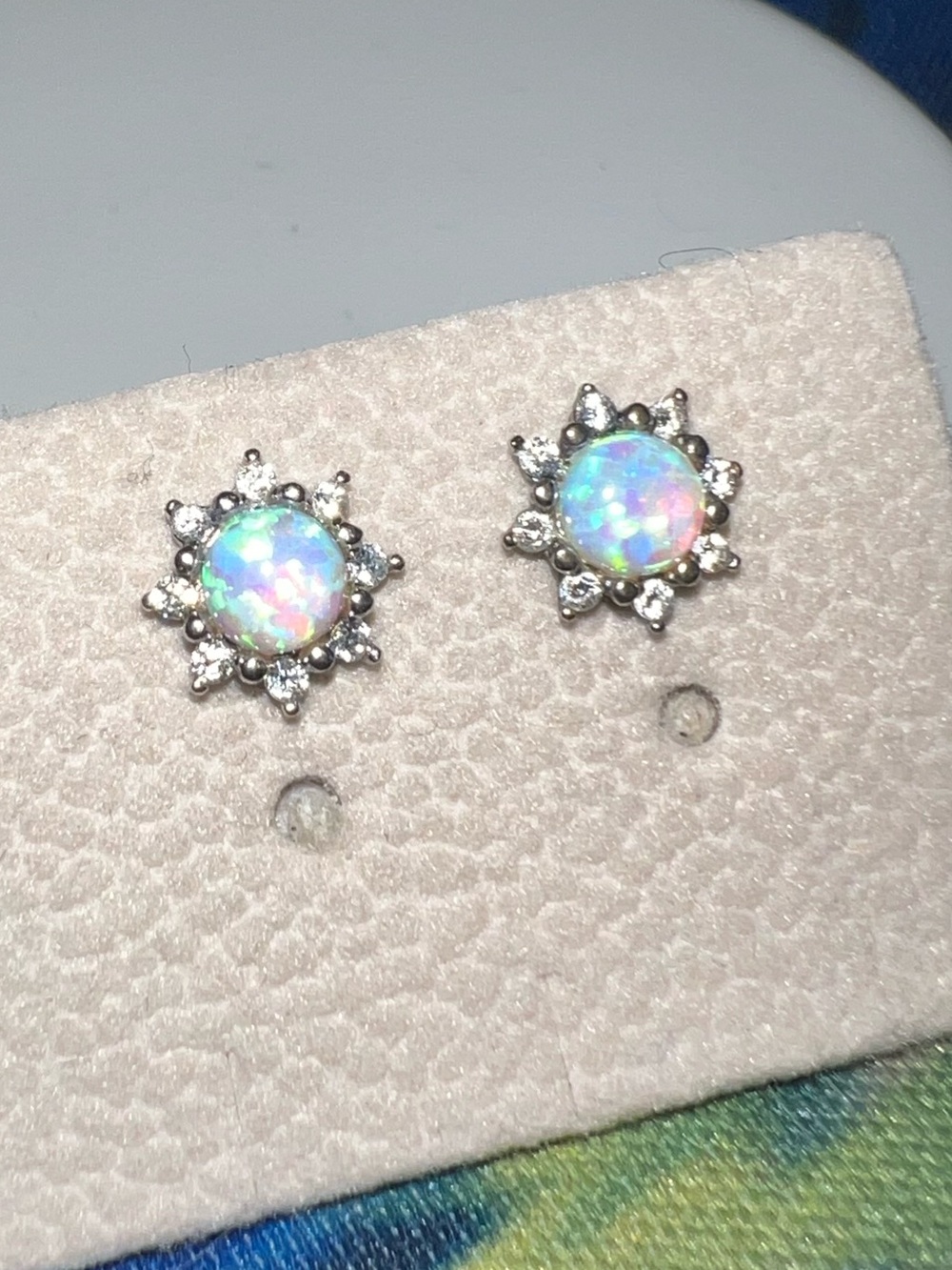 Sterling Opal Sunburst Stud Earrings in Iridescent White
